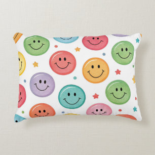 Smiling Emoji Pattern Accent Pillow