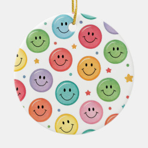 Smiling Emoji Pattern Ceramic Ornament