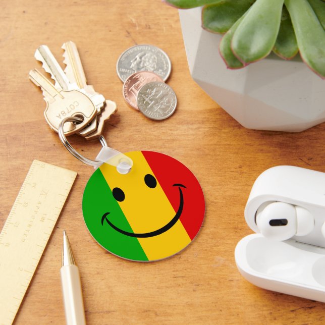 Smiling Emoji Rasta Flag Striped Keychain (Desk)
