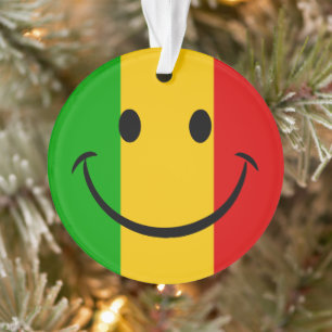 Smiling Emoji Rasta Flag Stripes Reggae Ornament