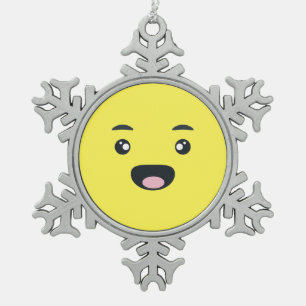 Smiling Emoji Snowflake Pewter Christmas Ornament