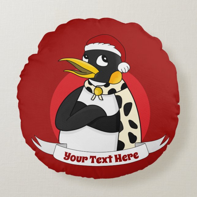 Smiling emperor penguin Christmas cartoon Round Pi Round Pillow (Front)