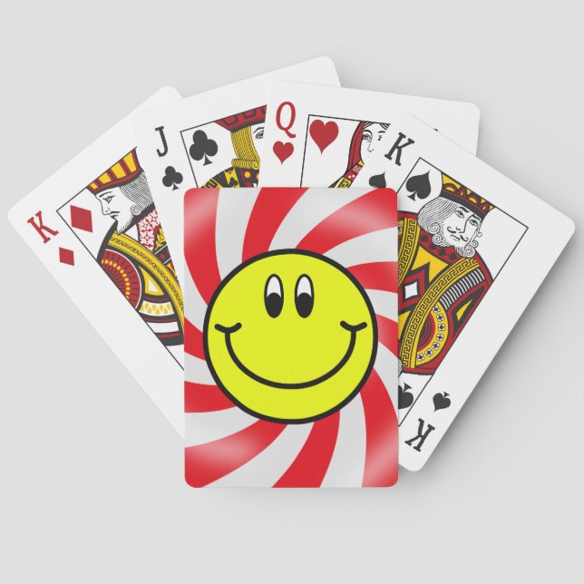 Smiling Face Emoji Red Spiral Playing Cards (Back)