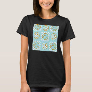 Smiling Face Happy Smile Cute Teal Turquoise Check T-Shirt