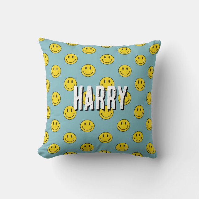 Smiling Face Pattern – Cute Yellow Smiles  custom  Throw Pillow (Front)