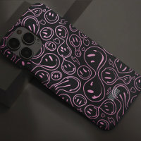 Smiling Face Pattern Groovy Happy Smile Pink Black