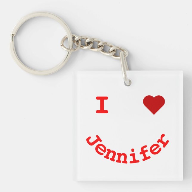 Smiling Face Personalized I Heart Keychain (Front)