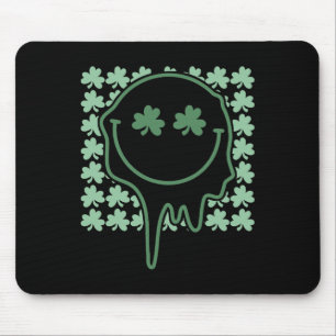 Smiling Face St Patricks Day Groovy Hippie Shamroc Mouse Pad