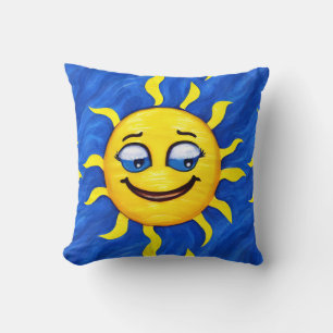 Smiling Face Sunny Sun Throw Pillow