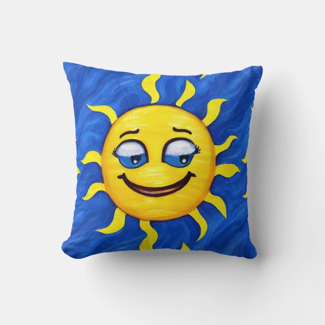 Smiling Face Sunny Sun Throw Pillow (Front)
