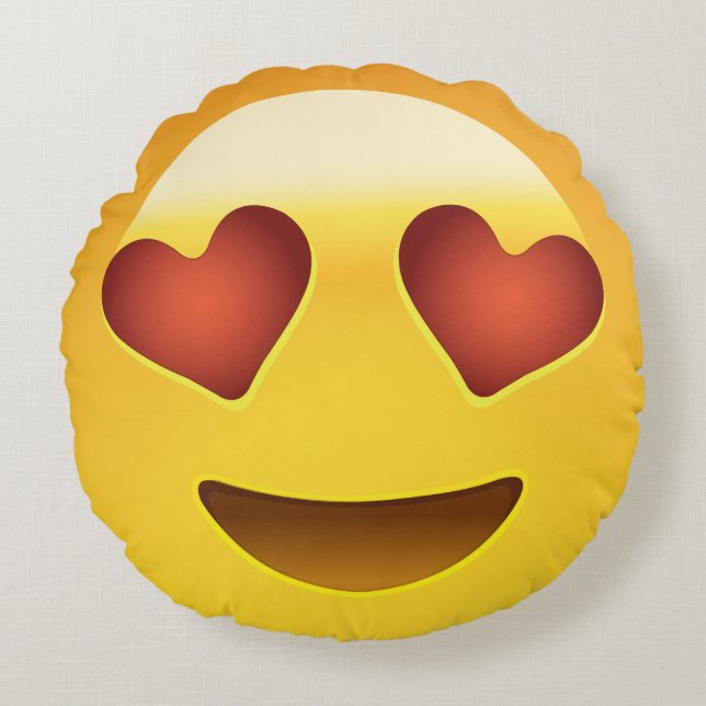 Smiling Face With Heart Shaped Eyes Emoji Round Pillow (Front)