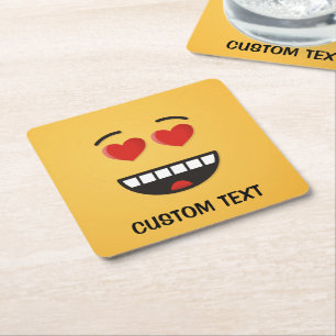 Smiling Face with Heart-Shaped Eyes Square Paper Coaster