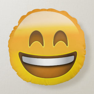 Smiling Face With Open Mouth & Smiling Eyes Emoji Round Pillow