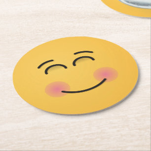 Smiling Face with Smiling Eyes Round Paper Coaster