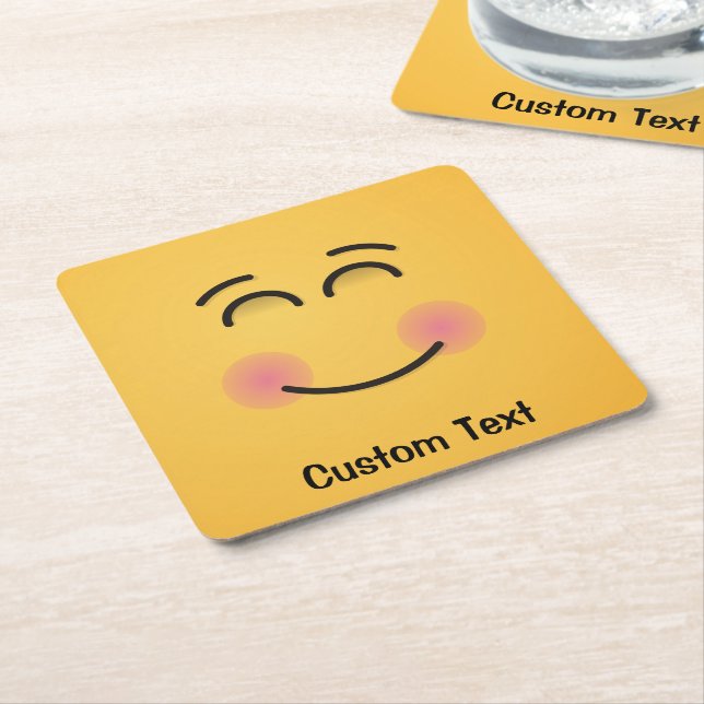 Smiling Face with Smiling Eyes Square Paper Coaste Square Paper Coaster (Angled)