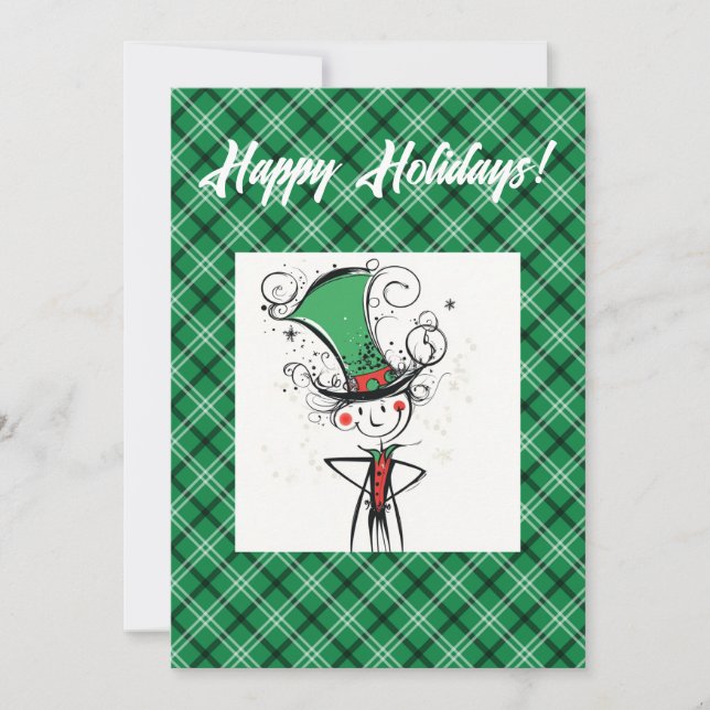 Smiling Fancy AI Christmas Elf with Top Hat Holiday Card (Front)