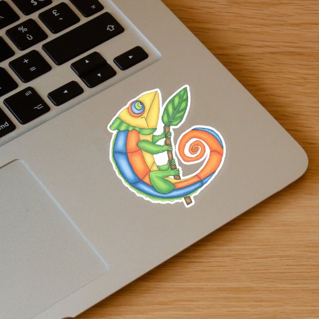 Smiling Fantasy Colourful Lizard Leaf on Stick (Cute fantasy lizard with leaf in vibrant colours on vinyl sticker.)