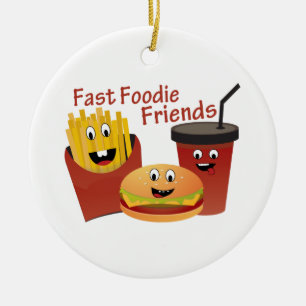 Smiling Fast Foodie Friends Ceramic Ornament