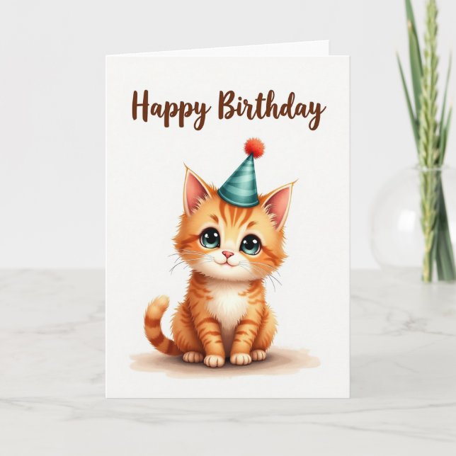 Smiling Feline Birthday Card (Front)