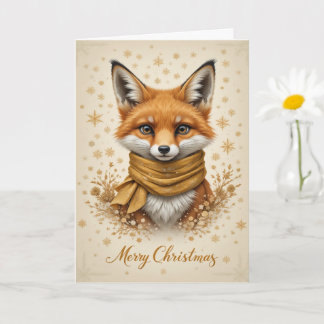 Smiling Festive Fox Gold Sparkle Christmas  Card