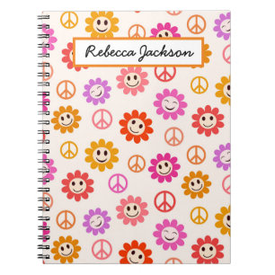 Smiling Flowers pattern with peace signs Girls  Notebook