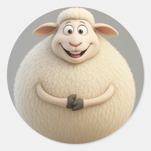 Smiling Fluffy Cartoon Sheep Sticker (Front)