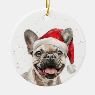 Smiling French Bulldog Dog Christmas Personalized Ceramic Ornament