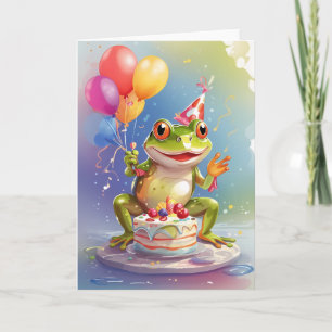 Smiling Frog Celebrating with Cake Card