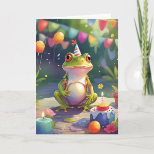 Smiling Frog Outdoors With Cake Card