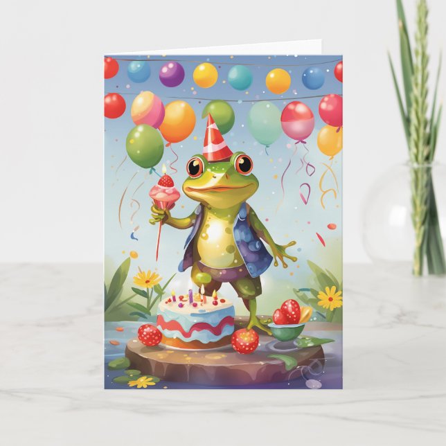 Smiling Frog with Celebrating Card (Front)