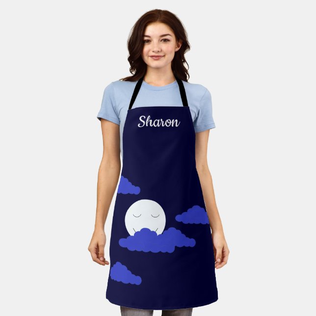 Smiling Full Moon with Clouds Apron (Worn)