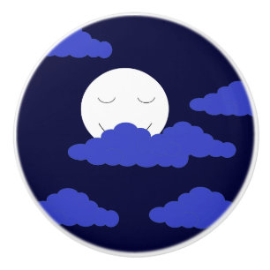 Smiling Full Moon with Clouds: Ceramic Knob