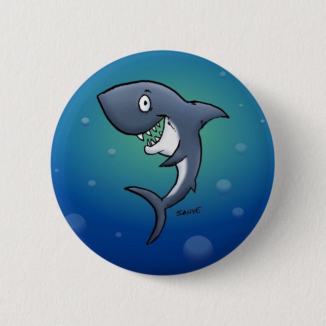Smiling Funny Shark on Blue Background 2 Inch Round Button (Front)