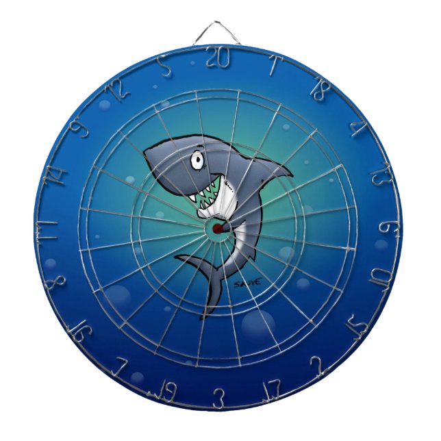 Smiling Funny Shark on Blue Background Dartboard (Front)