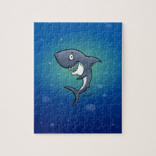 Smiling Funny Shark on Blue Background Jigsaw Puzzle