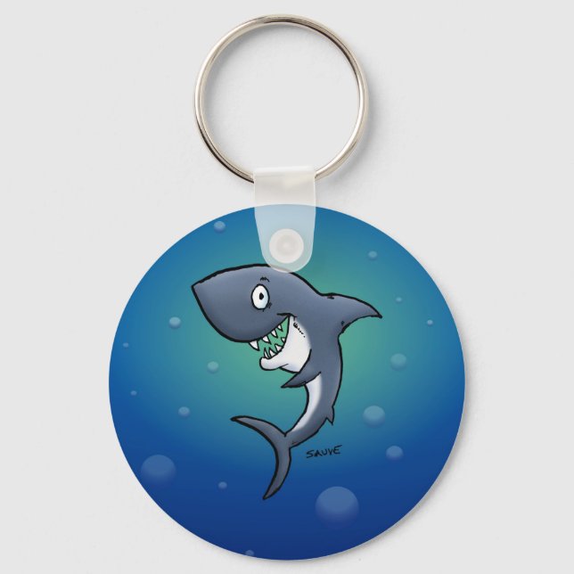 Smiling Funny Shark on Blue Background Keychain (Front)
