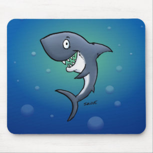 Smiling Funny Shark on Blue Background Mouse Pad
