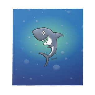 Smiling Funny Shark on Blue Background Notepad