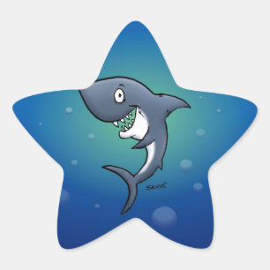 Smiling Funny Shark on Blue Background Star Sticker
