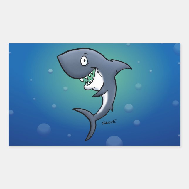 Smiling Funny Shark on Blue Background Sticker (Front)
