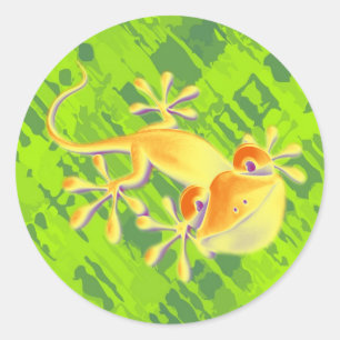 Smiling Gecko - green pattern Classic Round Sticker