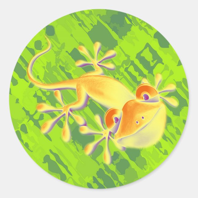 Smiling Gecko - green pattern Classic Round Sticker (Front)
