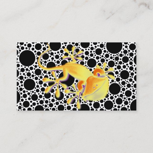 Smiling Gecko on black dots + your text Business Card (Front)