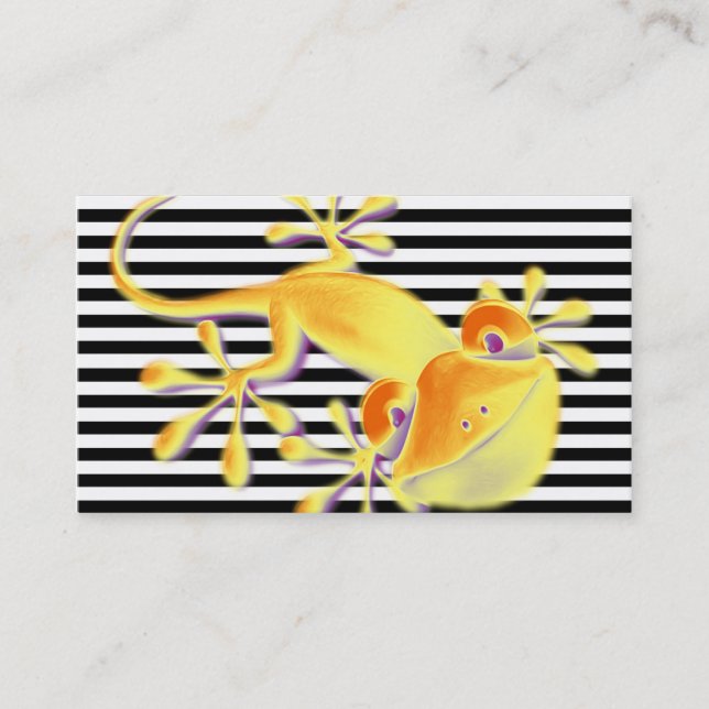 Smiling Gecko on black stripes + your text Business Card (Front)