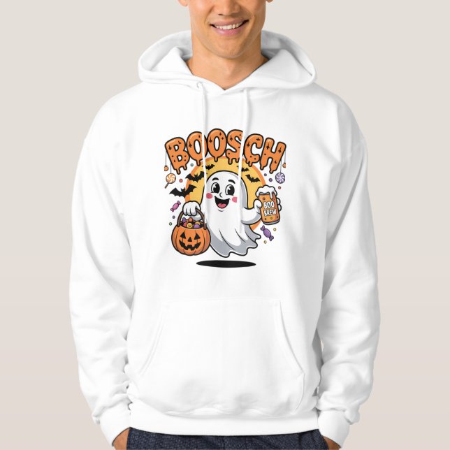 Smiling Ghost with Candy & Boo Brew Hoodie (Front)