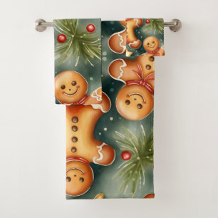 Smiling ginger breadman Christmas Pattern  Bath Towel Set