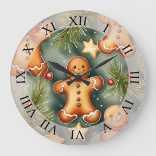Smiling ginger breadman Christmas Pattern  Large Clock