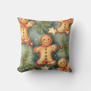 Smiling ginger breadman Christmas Pattern  Outdoor Pillow