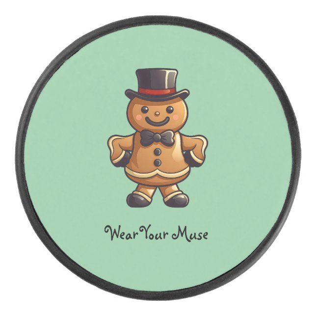 Smiling Gingerbread Gentleman Hockey Puck (Front)