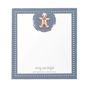 Smiling Gingerbread Man Personalized Blue Notepad